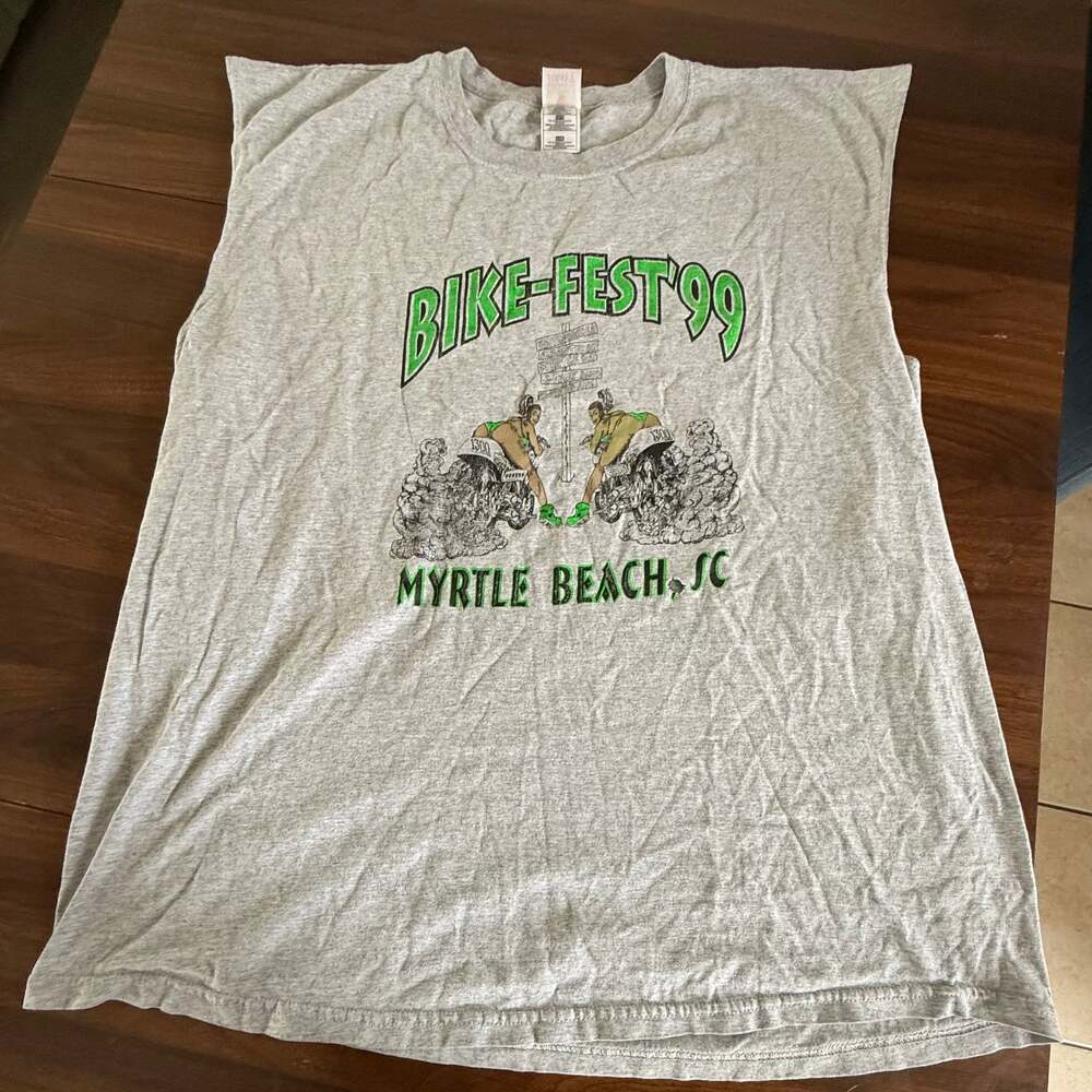Vintage "Bike-Fest '99 Myrtle Beach" Sleeveless T-Shirt, Grey, XL